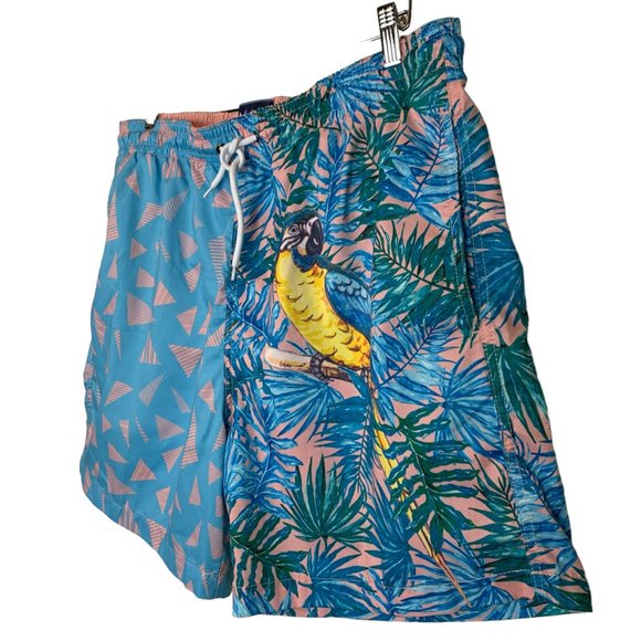 Charleston Threads Mens Swim Trunks XXL Blue Pink Parrot Short Elastic Waist - Picture 2 of 12